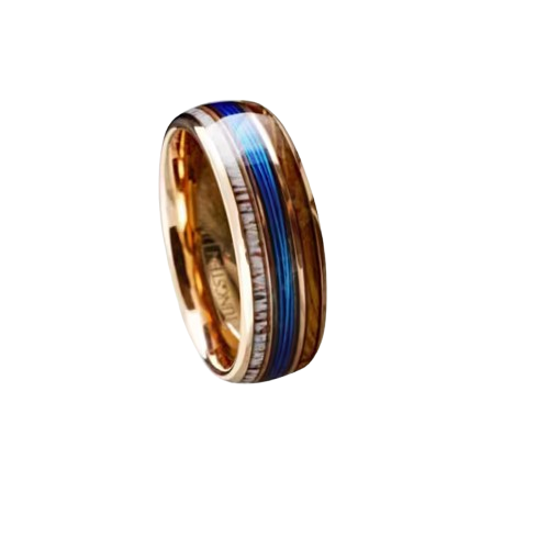 8MM Rose Gold & Antler Ring Whiskey Barrel Wood Ring