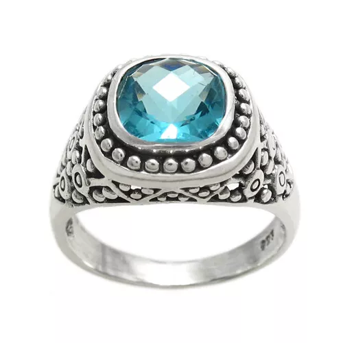 925 Genuine Sterling Silver 9mm Square Aquamarine CZ Ring